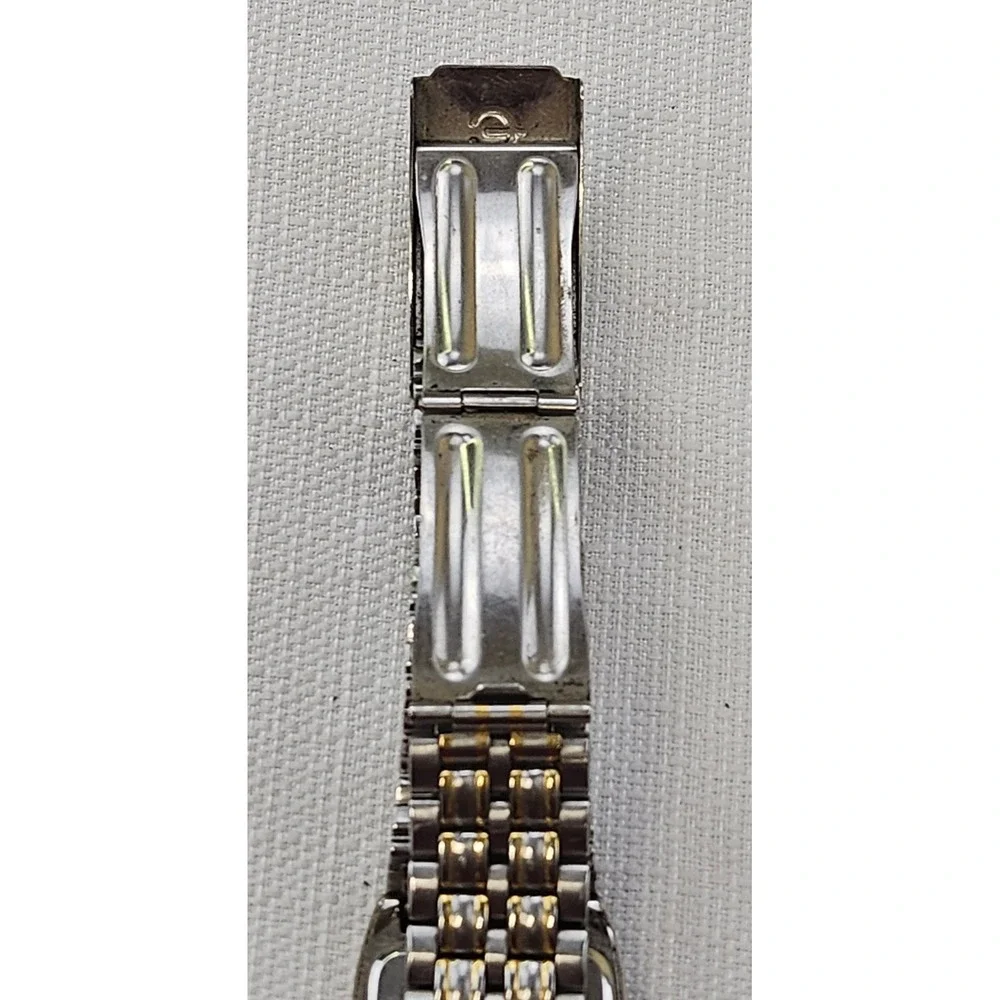 Elgin Two Tone Gold‎ Silver Tone Rectangular Day Date Quartz Watch Men's - READ
